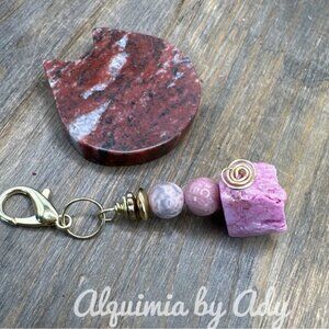 Rhodonite and rose quartz hand bag charms